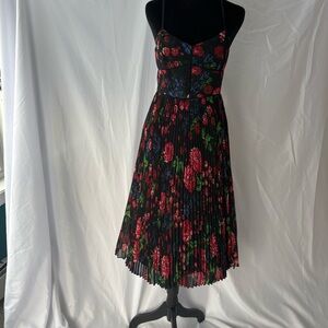 Club Monaco | Floral Black, Blue, and Red Pleated Dress Sz 2